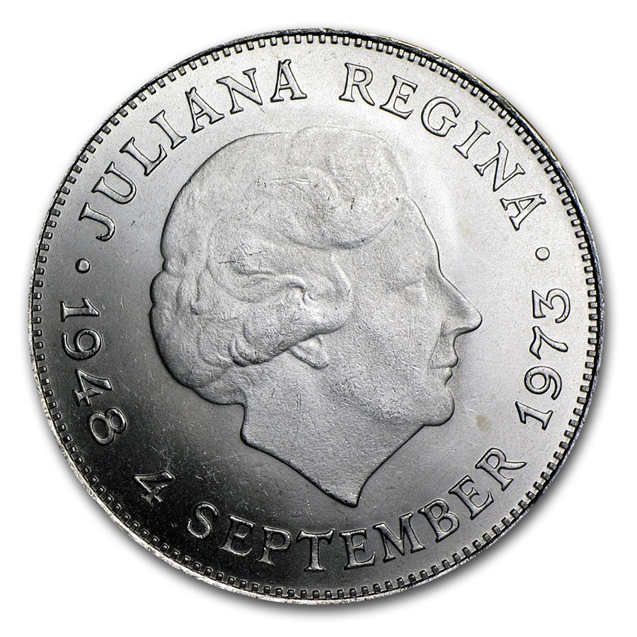 1973 Netherlands Silver 10 Gulden Juliana AU/BU (.5787 ASW) Silver Prices